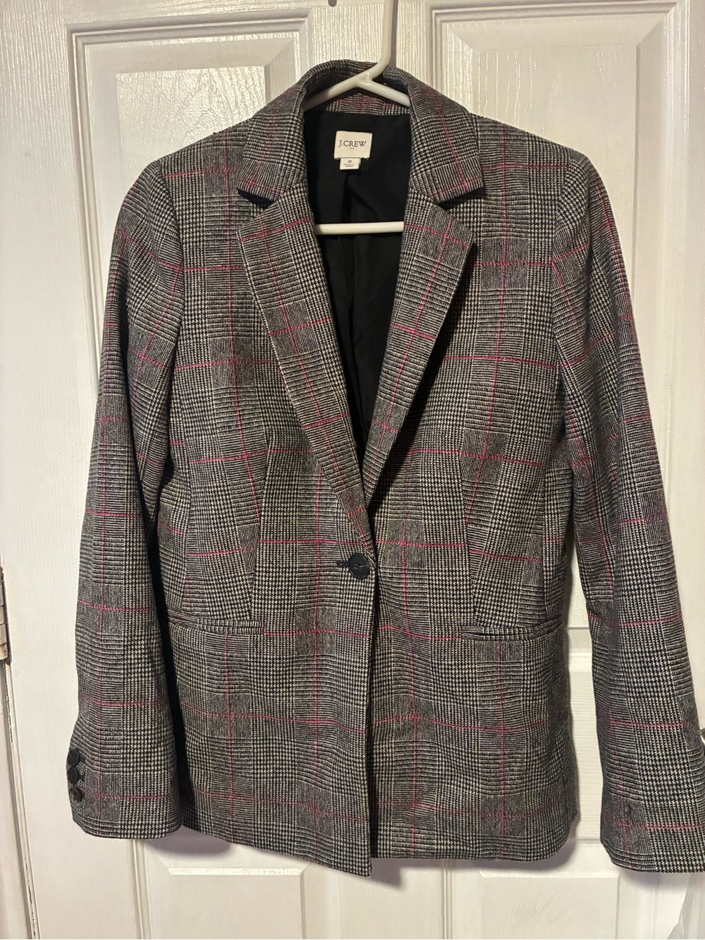 J Crew Womens Grey Glen Plaid One Button Wool Blend Blazer Jacket Career Size 2